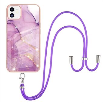 IML IMD Marble Pattern Electroplating Frame TPU Cover Cellphone Back Guard Case with Lanyard for iPhone 11 