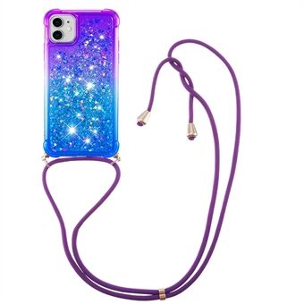 For iPhone 11  Anti-scratch Soft TPU Case Liquid Glitter Gradient Quicksand Sparkle Protective Cover with Lanyard