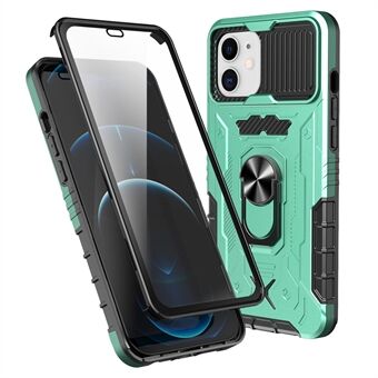 Til iPhone 11 6,1 tommer Slide Camera Protector Kickstand PC + TPU Hybrid Phone Case Shell med hærdet glasfilm