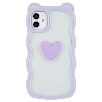 Anti-drop telefoncover til iPhone 11 , Cute Heart Bear Ear Decor Aftageligt 2-i-1 PC+TPU beskyttelsescover