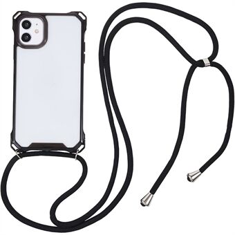 Til iPhone 11 klar akryl + TPU telefonetui med fire hjørner stødabsorberende cover med snor
