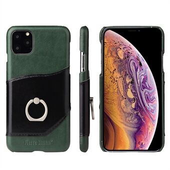 FIERRE SHANN Card Holder Genuine Leather Coated PC Shell with Kickstand Phone Case for iPhone 11 Pro  (2019)