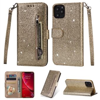 Flash Powder lynlås lomme pung Flip læder telefoncover med rem til iPhone 11 Pro  (2019)