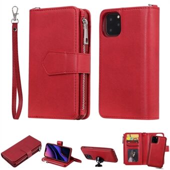 Aftageligt 2-i-1 TPU + lynlås tegnebog læder Flip Case med Stand Lanyard til iPhone 11 Pro 5,8 tommer