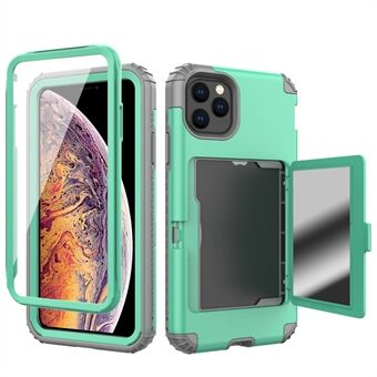 Heavy Duty 3 in 1 PC+TPU Hybrid Shockproof Case with Card Holder Mirror for iPhone 11 Pro 