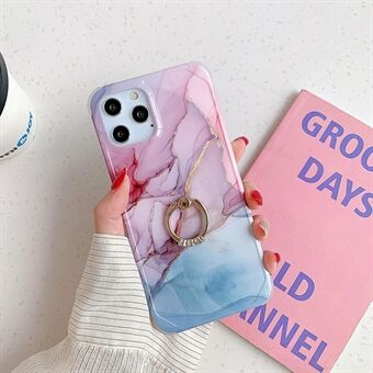 Drop-proof Marble Pattern IMD TPU Phone Casing with Ring Kickstand for iPhone 11 Pro 