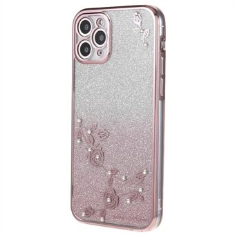 Til iPhone 11 Pro 5,8 tommer Gradient Glitter TPU Anti-ridse Cover Flower Rhinestone Decor Telefoncover