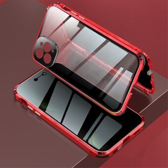Metalramme + dobbeltsidet hærdet glas + linsedæksellås Installation Anti-kig-etui til iPhone 11 Pro Max