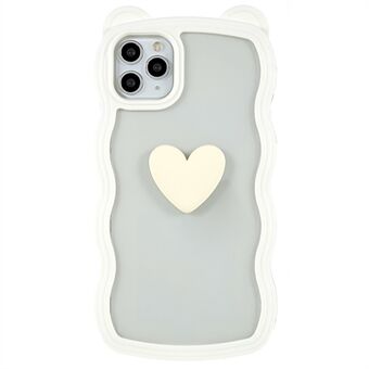 Til iPhone 11 Pro Max  hjerteformet mønster Sødt bjørneøre-dekor Telefonetui Aftageligt 2-i-1 PC+TPU-cover