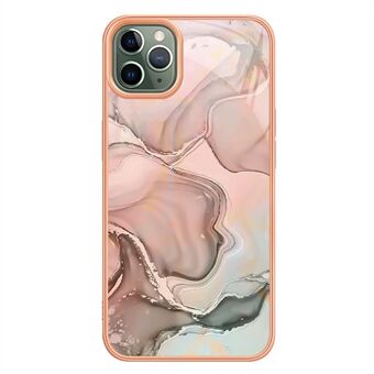 YB IMD Series-16 til iPhone 11 Pro Max 6,5 tommer Style E Marmormønster Design Cover Galvaniseringsramme 2,0 mm TPU IMD fleksibelt telefoncover - Pink
