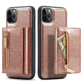 DG.MING M3-serien til iPhone 11 Pro Max 6,5 tommer stødsikker 2-i-1 Glitter Glitrende magnetisk aftagelig lynlås lommecover Kickstand PU læderbelagt PC+TPU beskyttende telefoncover