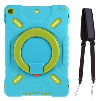PEPKOO Shock-proof Silicone Plastic Kid Dual Protective Kickstand Case with Shoulder Strap for iPad 10.2 (2021)/(2020)/(2019)/Air  (2019)