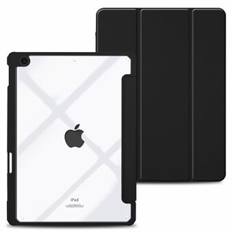 Trifold Stand Auto Sleep/Wake Tablet Cover til iPad 10.2 (2021)/(2020)/(2019), PU læder + akryl + TPU beskyttelsescover - sort