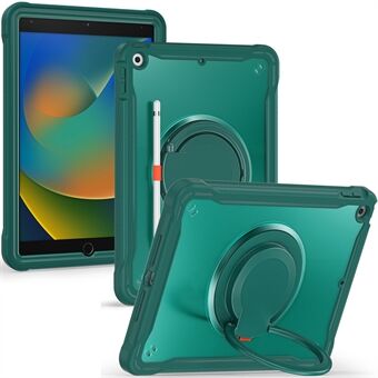 Til iPad 10.2 (2019) / (2020) / (2021) PC+TPU tablettaske Håndtag Grip Roterende Kickstand Cover - Midnight Green