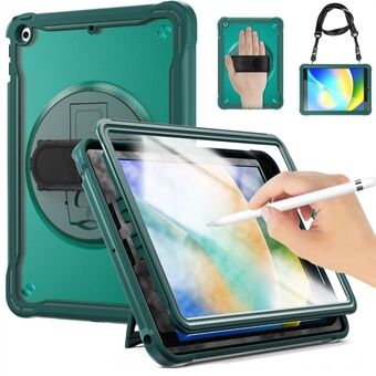 Tablet-etui til iPad 10.2 (2021) / (2020) / (2019) , PC+TPU Roterende Kickstand Cover med håndstrop / skulderrem