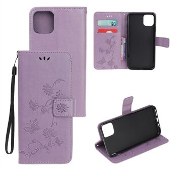 Imprint Butterfly Flower Wallet Læderbeskyttelsescover til iPhone 12 mini