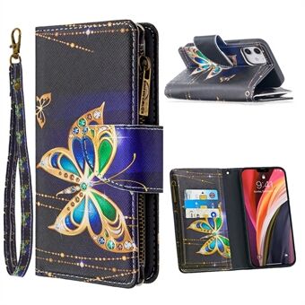 BF03 Pattern Printing Leather Shell with Zipper Pocket Wallet for iPhone 12 mini