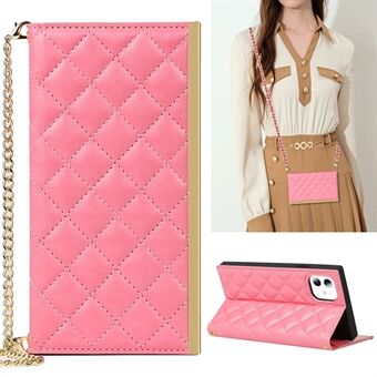[Indbygget makeup-spejl] Grid Texture Læder-telefontaske Crossbody-taske med skulderrem til iPhone 12 mini 