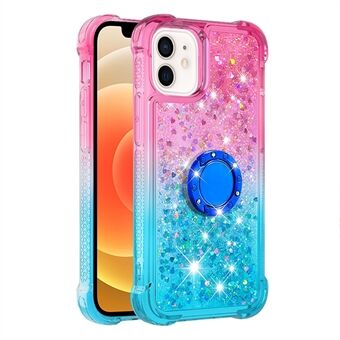 Ring Kickstand Design Telefon Case Quicksand Flydende Flydende Glitter Blød TPU Gradient Cover til iPhone 12 mini 