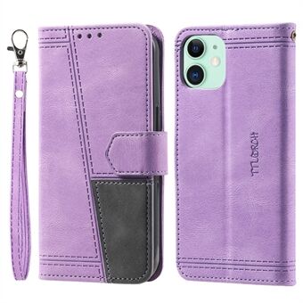 TTUDRCH For iPhone 12 mini  004 Skin-touch Leather Splicing Phone Case RFID Blocking Wallet Stand Protective Phone Cover with Strap