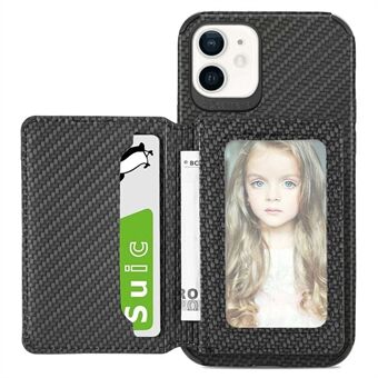Carbon Fiber PU Leather Coated Hybrid Case for iPhone 12 mini , RFID Blocking Kickstand Card Holder Protective Cover
