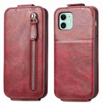 Car Mount Metal Sheet PU Leather Case for iPhone 12 mini , Vertical Flip Phone Cover with Zipper Wallet Stand