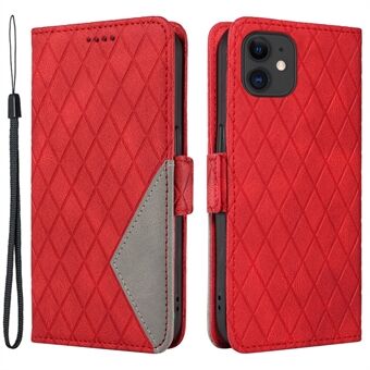 Ridsesikkert cover til iPhone 12 mini 5,4 tommer Rhombus påtrykt Stand Farve splejsning telefon læder pung etui
