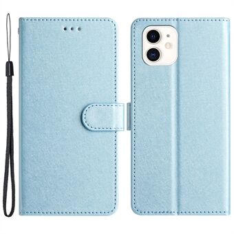 Stand etui til iPhone 12 mini 5,4 tommer Silk Texture PU læder telefoncover med håndledsrem
