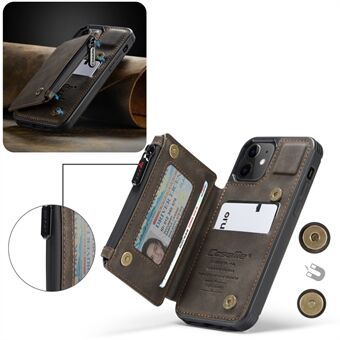 CASEME C20 Series RFID-blokeringskortholder Magnetisk lynlås PU-læder tegnebog Kickstand Beskyttelsesetui til iPhone 12/12 Pro 6.1 tommer