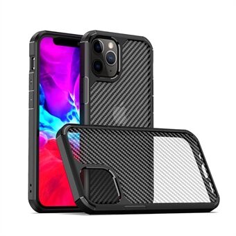 IPAKY Pioneer Series Semi-gennemsigtig Mat Carbon Fiber PC + TPU Combo Cover til iPhone 12 Pro/ 12 - Sort