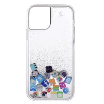 Stilfuldt APP-ikon + Glitter Powder Pailletter Hurtig-sandlignende TPU-bagsideskal til iPhone 12/12 Pro