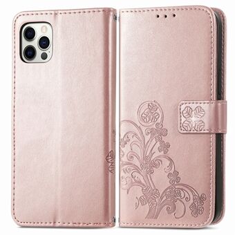 Clover Pattern Imprinting Læder Wallet Stand Case til iPhone 12/12 Pro