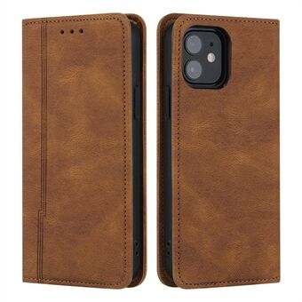 Skin-touch Magnetic Auto-absorbed Lines Wallet læder etui til iPhone 12/12 Pro