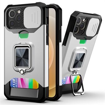 Indbygget magnetisk metalpladedesign Hybrid telefoncover Kamera skydercover Shell med kortholder til iPhone 12 /12 Pro 