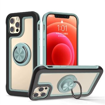 360° roterende støttefod + indbygget metalpladedesign Kontrastfarveramme TPU + PC Clear Back Phone Case til iPhone 12 /12 Pro 