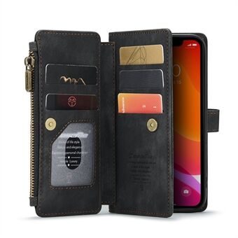 CASEME C30-seriens flere kortslots Velbeskyttet, holdbar pung med lynlås PU-lædertelefontaske med Stand til iPhone 12/12 Pro 6,1 tommer