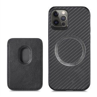 Aftagelig 2-i-1 design magnetisk absorptionskortholder Carbon Fiber Texture Lædercoated Phone Hybrid Case Cover til iPhone 12 /12 Pro 