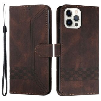 YX0010 Skin-touch læderetui Imprinting Rhombus Lines Wallet Stand Phone Shell til iPhone 12/12 Pro 
