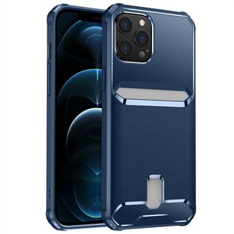 Til iPhone 12/12 Pro  Stødsikker anti-fald blød TPU carbonfiber tekstureret kortslot design Beskyttende telefon cover cover - blå