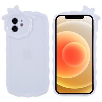 Til iPhone 12 6,1 tommer letvægts blank overfladetelefoncover med 3D tegneseriemonsterdesign Solid hvid smartphone blød TPU bagcover