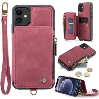CASEME C20-serien til iPhone 12/12 Pro 6,1 tommer RFID-blokerende håndtaske Kickstand Telefoncover PU-læderbelagt TPU-lommebogstaske med rem
