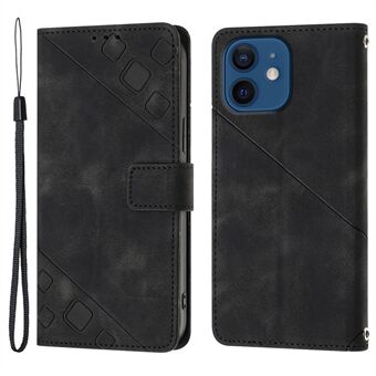 PT005 YB Imprinting Series-6 til iPhone 12/12 Pro 6,1 tommer Skin Touch Protective Shell Læder Stand Wallet Case