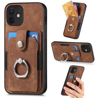 Kickstand Phone Case til iPhone 12 6,1 tommer PU læder TPU PC Case Kortholder Anti-Drop Phone Cover