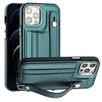 Til iPhone 12/12 Pro 6,1 tommer Kickstand Case YB Læder Coating Series-5 kortholder TPU telefoncover