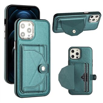YB Leather Coating Series-4 til iPhone 12/12 Pro Kickstand-etui PU-læderbelagt TPU-telefoncover med kortpladser