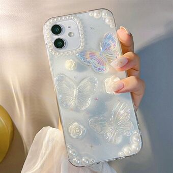 TPU telefoncover til iPhone 12/12 Pro , 3D Butterfly Flower Decor Transparent telefoncover