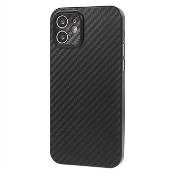 Til iPhone 12 6,1 tommer supertyndt telefoncover Carbon Fiber Texture PC-bagcover (præcis linseudskæring) - Sort