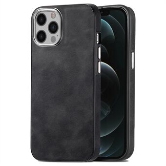 Bump proof cover til iPhone 12/12 Pro 6,1 tommer, galvanisering kameraramme Skin-touch lædercoated TPU telefoncover