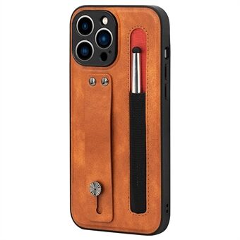 007-serien til iPhone 12 Pro  PU-læderbelagt TPU Velbeskyttet anti-ridse håndrem Kickstand Mobiltelefontaske med stylus