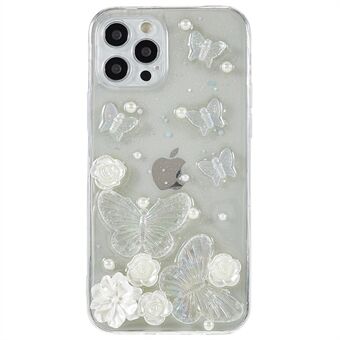 Stødsikker epoxy TPU-cover til iPhone 12 Pro  beskyttende telefoncover Præcis udskæring Scratch telefonskal med kunstige perler dekoration